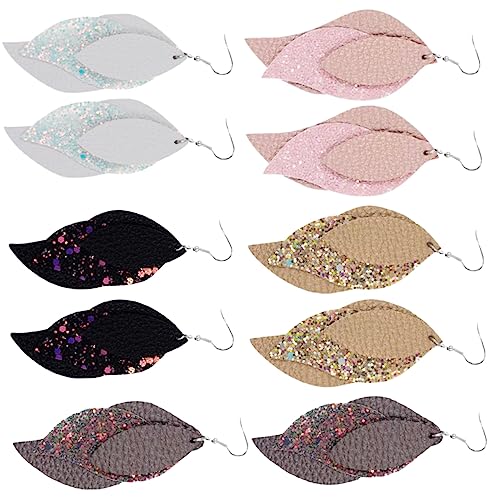 CLISPEED 5 Paare Mehrlagige Lederohrringe Blattform Damen Ohrringe für für Reisen Shopping und Bürodekor von CLISPEED