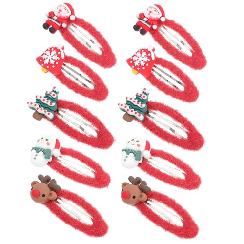 CLISPEED 5 Paare Weihnachts Haarspangen für Mädchen Niedliche Snap Haarklammern mit Glocken Weihnachtsmann Tannenbaum Rentier und Schneemann Einfach zu Tragen Haarschmuck für von CLISPEED