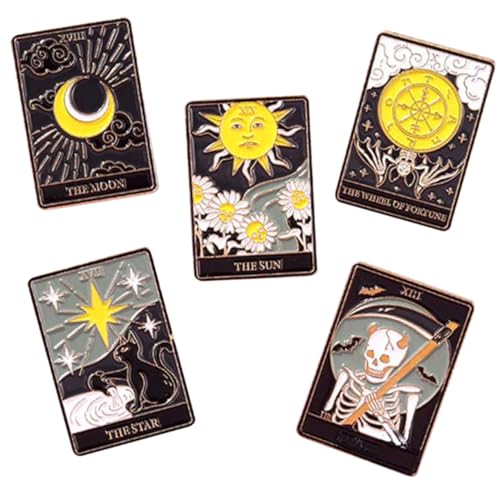 CLISPEED 5 Stück Tarot Broschen aus Emaille Kreative Anstecknadeln für Kleidung Mütze Schal Pins mit Langlebigem Legierungsmaterial Einzigartige Geschenkidee für Frauen und Accessoire von CLISPEED