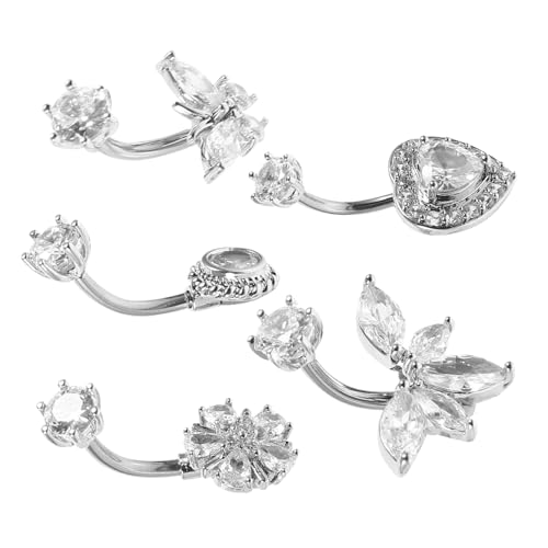 CLISPEED 5 Stück Teiliges Bauchnabelpiercing mit Funkelnden Zirkonia Leichter und Eleganter Kurzer Bauchnabelring für Damen Modischer Körperschmuck Komfortabel und Stilvoll für Täglichen von CLISPEED