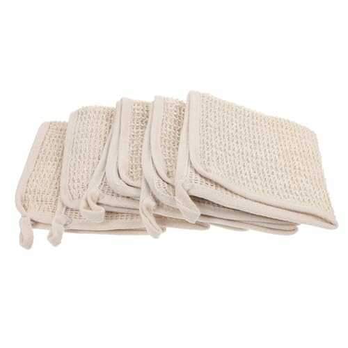 CLISPEED 5 Stück Teiliges Baumwoll Leinen Peeling Badetuch mit Reichhaltigem Schaum Sanfte Körperreinigung Porentiefes Peeling als Rückenschrubber und Gesichtstuch für Dusche und Bad von CLISPEED