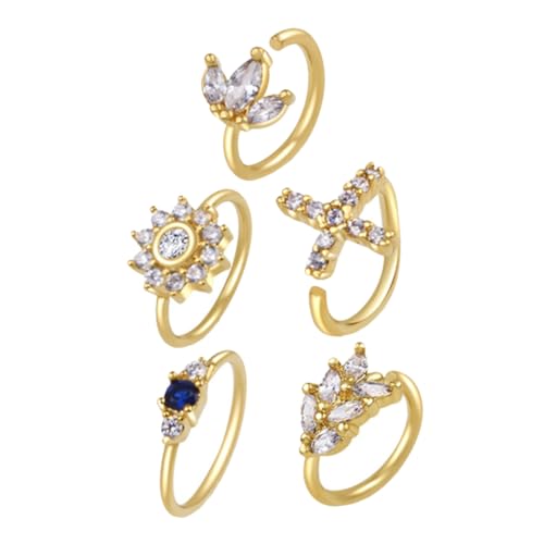 CLISPEED 5 Stück Teiliges Falsche Nasenringe mit Zirkonia Verstellbare Nasenclips für Damen Gold Beschichtete Hautfreundliche Nasenstecker Modischer Schmuck für Alltag und Party von CLISPEED