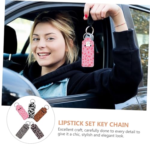 CLISPEED 5 Stück Teiliges Lippenstift Schlüsselanhänger Leopardmuster Langlebiger Neopren Lippenstift Organizer Wasserfester Lippenbalsam Halter Praktischer Schminktaschen Anhänger als von CLISPEED