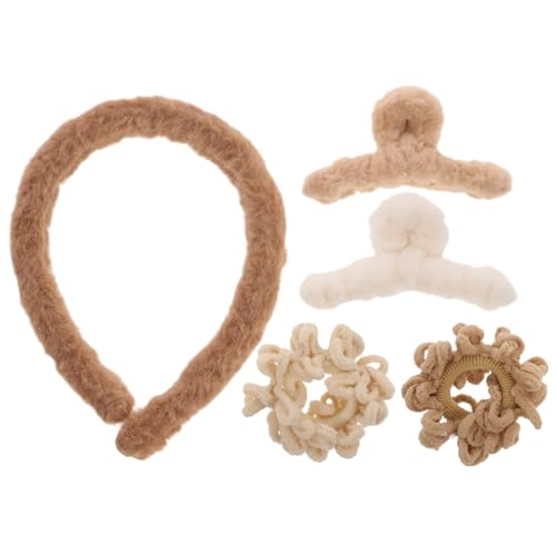 CLISPEED 5 Stück Teiliges Plüsch Haarset mit Haarreifen Haargummis und Haarklammern für Damen Mädchen und Weiche Bequeme Haaraccessoires zum Festigen und Stylen im Alltag Sport von CLISPEED