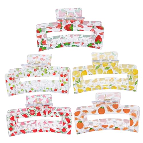 CLISPEED 5 Stück Teiliges Transparentes Haarklammer mit Fruchtmotiv Große Haarkralle für Frauen Langlebig Schmerzfrei Vielseitig für Styling Kochen Sport und Alltag Geeignet von CLISPEED