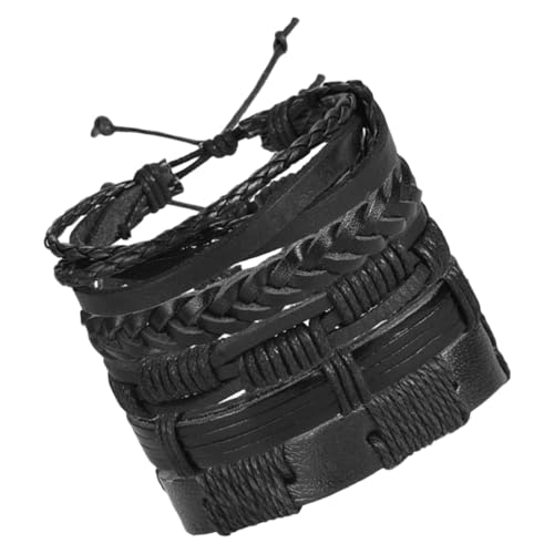 CLISPEED 5 Stück Teiliges Verstellbares Lederarmband Herren Retro Stil Modisches Geflochtenes Armband Handgefertigt Individuelles Design Schwarz von CLISPEED