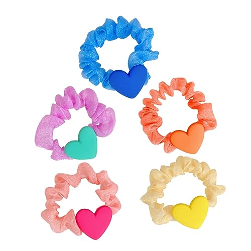 CLISPEED 5 Stück Herz Haargummis für Mädchen Elastische Haarbänder für Pferdeschwanz Halter Haarschmuck Zubehör für Alltag Langlebiges Stoff und Harzmaterial von CLISPEED
