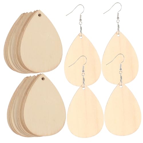 CLISPEED 50 Stück Teiliges DIY Holzohrring mit Tropfen Anhängern Unbemalte Schmuckrohlinge zum Bemalen und Gestalten Holzscheiben Charms für Ohrringe Selber Machen Bastelzubehör für Damen von CLISPEED