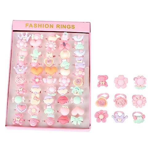 CLISPEED 50 Stück Cartoon Ringe Für Kinder Verstellbare Bunte Kinderringe Schmuckspielzeug Für Mädchen Für Partys Und Rollenspiele Sicheres Material von CLISPEED