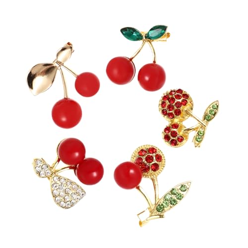 CLISPEED 5stücke Schicke Damenbroschen Im Kirschdesign Aus Legierung Und Strass Adorable Cherry Fruits Broschen Für Kleidung Taschen Und Hüte Stilvolles Party Schmuck Zubehör von CLISPEED