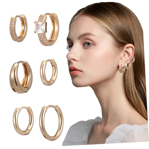 CLISPEED 6 Paare Kleine Vergoldete Creolen Ohrringe Leichte Damen Ohrhänger Zarte Runde Goldohrringe Modisches Schmuckset für Alltag und Besondere Anlässe von CLISPEED