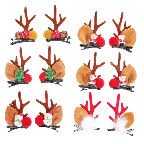 CLISPEED 6 Paare Weihnachts Haarclips mit Rentiergeweih Niedliche Haarnadeln mit Weihnachtsbaum Schneemann Weihnachtsmann Motiven Festliche Haarspangen für Damen Mädchen zu von CLISPEED