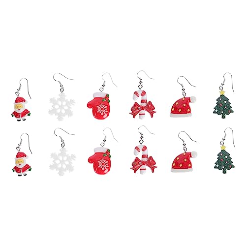 CLISPEED 6 Paare Weihnachtsohrringe Ohrstecker mit Schneeflocke Weihnachtsmann Schleife Weihnachtsbaum Handschuhe Festliche Ohranhänger für Damen Mädchen Party Schmuck von CLISPEED