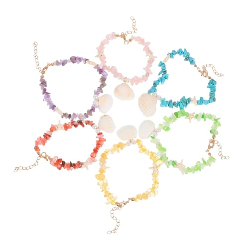 CLISPEED 6 Stück Boho Muschel Fußkettchen Handgefertigte Strand Fußketten mit Natursteinperlen und Muscheln Sommer Schmuck für Damen Urlaub Beach Party von CLISPEED