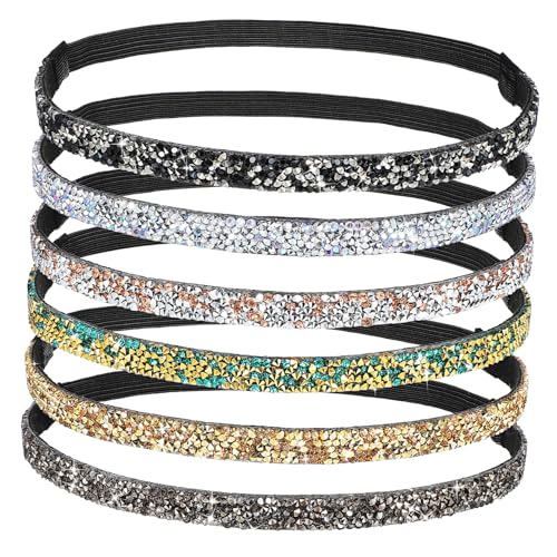 CLISPEED 6 Stück Elastische Dünne Haarbänder mit Glitzer und Strass Teiliges Leichte Damen Stirnbänder für Vielseitiges Styling Robust und Elegant für Alltag und Besondere Anlässe von CLISPEED