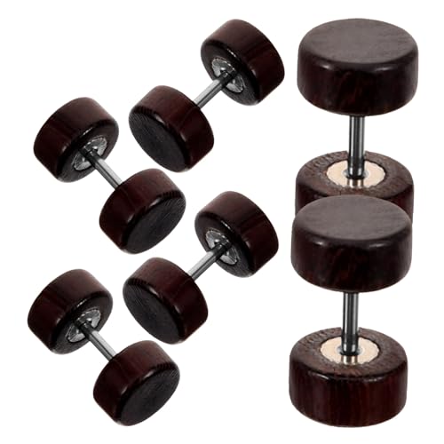 CLISPEED 6 Stück Holz Ohrringe für Herren und Damen Braune Fake Gauge Ohrstecker mit Flachem Rücken Stylische Dumbbell Piercing Accessoires für Alltag und Besondere Anlässe von CLISPEED
