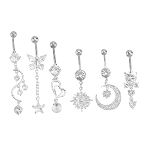 CLISPEED 6 Stück Teiliges Bauchnabelpiercing aus Edelstahl Hautfreundlich Langlebig Polierte Oberfläche Modisches Nabelring Schmuckzubehör für Damen Rostfrei und Einfach zu Reinigen von CLISPEED