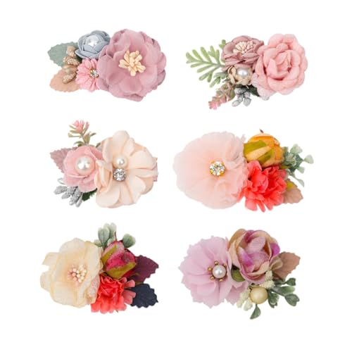 CLISPEED 6 Stück Teiliges Blumenhaarklammern für Mädchen Natürliche Baumwoll Blumen Wiederverwendbar Modischer Haarschmuck für Hochzeit Party Alltag Vielseitig Tragbar Zarte Farbnuancen von CLISPEED