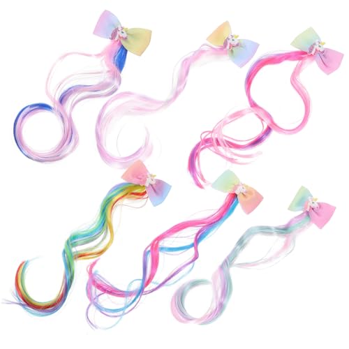 CLISPEED 6 Stück Teiliges Buntes Haarclip Lockige Haarsträhnen Hautfreundliche Haarverlängerungen mit Einhorn schleifen Komfortabel und Sicher für Mädchen für Partys und Festtage von CLISPEED