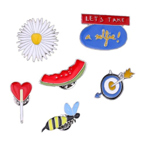 CLISPEED 6 Stück Teiliges Cartoon Broschen mit Bienchen Blume Herz und Wassermelone Leichte Legierung Anstecknadeln für Kleidung Taschen Rucksäcke Vielseitige Dekoration von CLISPEED