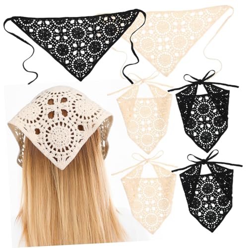CLISPEED 6 Stück Teiliges Gehäkeltes Haartuch für Damen Dreieckige Kopftücher mit Zarten Lochmustern Strapazierfähige Formstabile Haarbandanas in Beige und Schwarz Vielseitiges Haarschmuck von CLISPEED