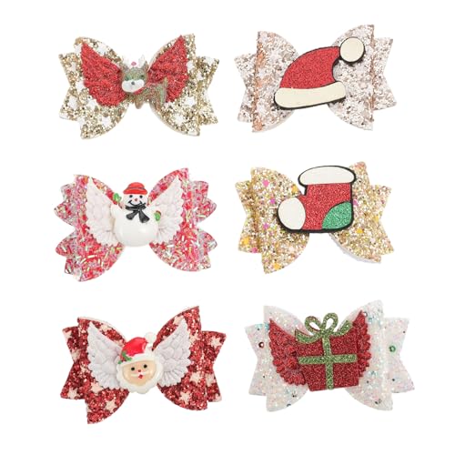CLISPEED 6 Stück Teiliges Haarschmuck Weihnachts Bow Klammern mit Glitzer Niedliche Schleifen Haarklammern für Damen und Mädchen Festlicher Haarhalter mit Weihnachtsmotiven Wie Santa und von CLISPEED