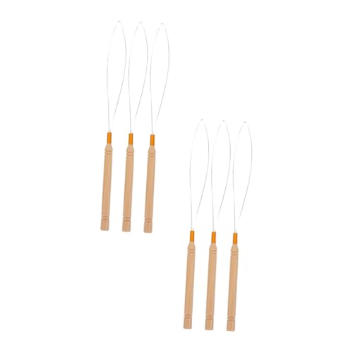 CLISPEED 6 Stück Teiliges Haarverlängerungs mit Holzgriff Edelstahl Häkelnadel und Ziehhaken Rutsch Design für Micro Rings Haar DIY Flechten Französische Zöpfe Vielseitiges Styling von CLISPEED