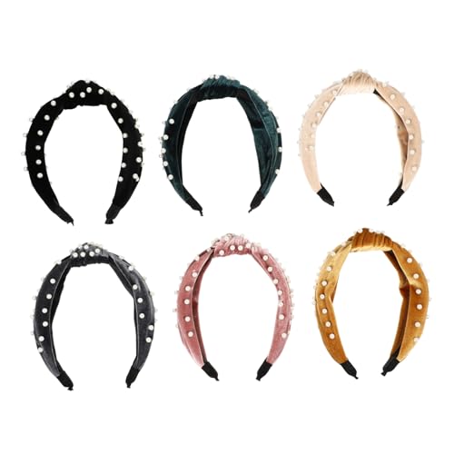 CLISPEED 6 Stück Teiliges Knotenverziertes Kunststoff Perlen Haarband Modisches Weiches Stirnband für Frauen Leichtes Haarschmuck Accessoire in Schwarz Rosa Gold und Grün für Alltag und von CLISPEED