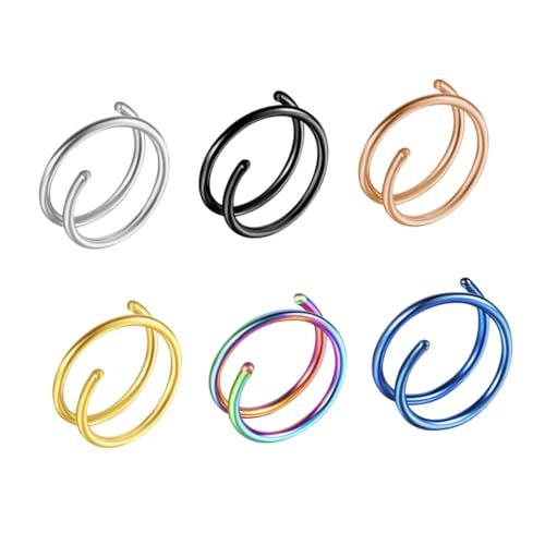 CLISPEED 6 Stück Teiliges Nasenringe aus Edelstahl Spiral Nasenclips in Stahlfarbe Schwarz Gold Blau Roségold Vielseitige Nasenpiercing Accessoires für Damen und Herren Robust und von CLISPEED