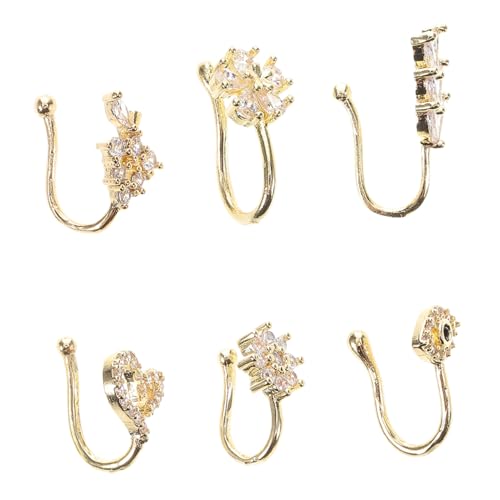 CLISPEED 6 Stück Teiliges Verstellbare Kupfer Nasenklammern Piercing mit Stern Mond Blume Herzformen Langlebiger Oxidationsbeständiger Fake Nose Ring für Damen und Herren von CLISPEED