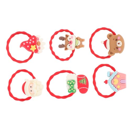 CLISPEED 6 Stück Teiliges Weihnachts Haarband Elastische Ponytail Halter Weiche Haargummis für Frauen Bequemes Tragen Strapazierfähig Festlich Rote Weihnachtsmann und Rentier Motive für von CLISPEED