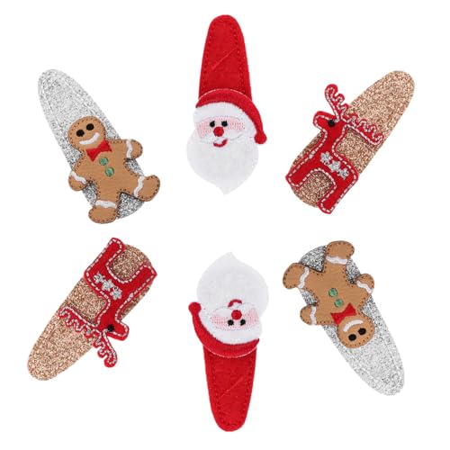 CLISPEED 6 Stück Teiliges Weihnachts Haarclip mit Santa Rentier und Lebkuchenmann Sichere Haarklammern Leder Wiederverwendbarer Weihnachtsschmuck für Mädchen für Festtagsfeiern und Xmas von CLISPEED