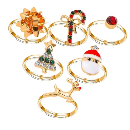 CLISPEED 6 Stück Weihnachtliche Finger Ringe Verstellbar Süße Cartoon Weihnachtsbaum und Motiv Festliche Partygeschenke für Mädchen von CLISPEED