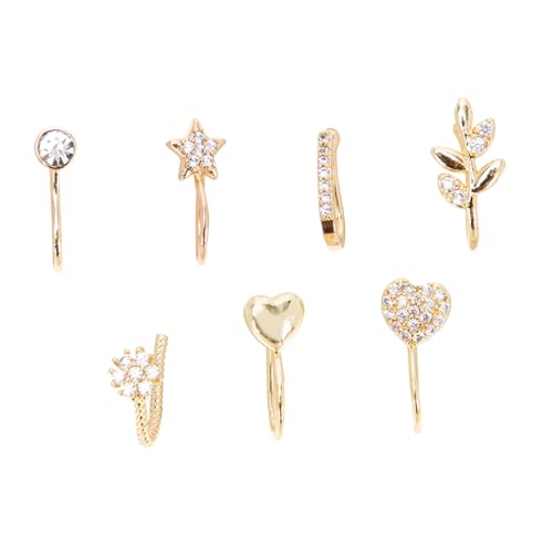 CLISPEED 7 Stück Teiliges Goldene Fake Nose Rings Nasenclip Schmuck für Damen und Herren nicht Piercing Nasenringe Tragbar Vielseitig für Festival und Alltag von CLISPEED