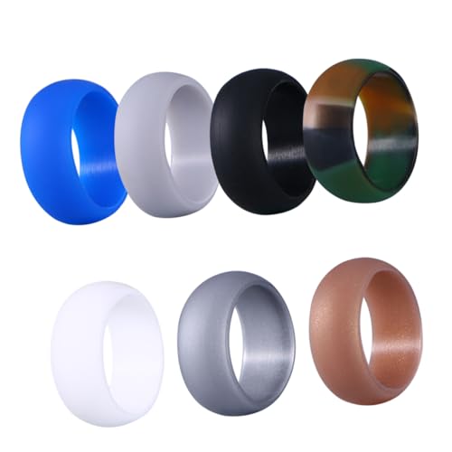 CLISPEED 7 Stück Teiliges Silikonring für Herren Wasserfest Langlebig Ergonomisch Geformt Vielseitige Farben Camouflage Gold Silber Blau Flexible Gummiringe für Große Knöchel und von CLISPEED