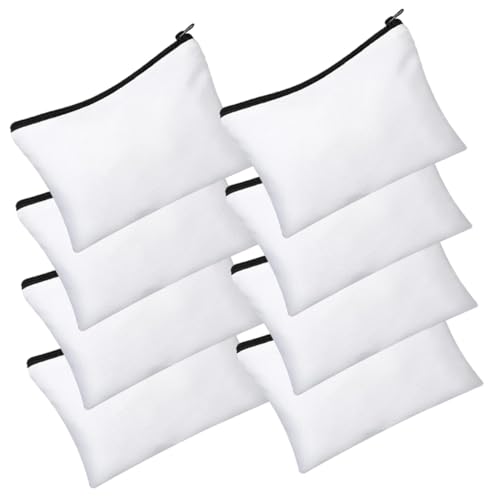 CLISPEED 8 Sätze Teiliges Canvas Kosmetiktaschen mit Reißverschluss DIY Sublimierbare Schminktaschen aus Baumwoll Waschbare Kulturbeutel für Reisen und Kreative Gestaltung von CLISPEED