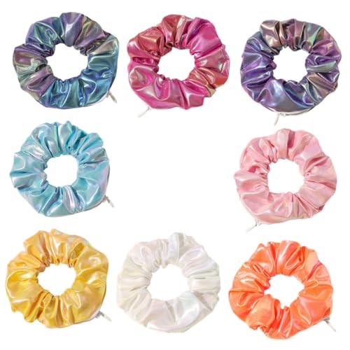 CLISPEED 8 Stück Teiliges PU Haargummi mit Farbverlauf Weiche Glänzende Haarbänder mit Kreativem Reißverschluss design Komfortabel und Dekorativ für Mädchen und Frauen von CLISPEED
