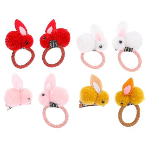 CLISPEED 8 Stück Teiliges Plüsch Hasenohren Haargummi mit Elastischen Bunny Haarbändern und Süßen Haarspangen für Mädchen Bunte Haaraccessoires für Alltag und Frühlingsfest von CLISPEED