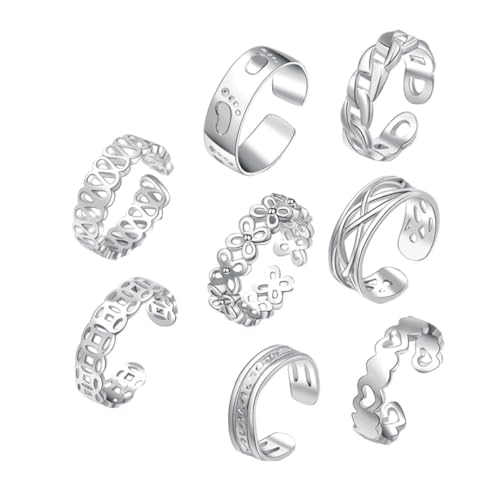 CLISPEED 8 Stück Teiliges Silberfarbene Damen Zehenringe und Knöchelringe Verstellbar Modischer Fußschmuck für Sommer Strand Vielseitig Tragbar als Zehen oder Fingerringe Eleganter von CLISPEED