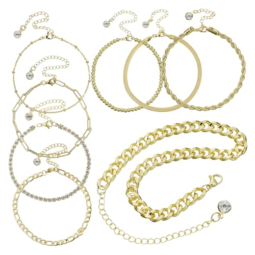 CLISPEED 8 Stück Vergoldetes Damen und Mädchen Verstellbar Schmuck Geschenk für Geburtstag Hochzeit Party Einzeln Tragbar Modische Layered Bracelets von CLISPEED