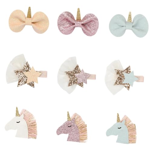 CLISPEED 9 Stück Teiliges Haarklammer Einhorn Glitzer Schleife Party Haarschmuck Süß für Mädchen Vielseitig und Schonend Geeignet für DIY Frisuren und Festliche Anlässe von CLISPEED