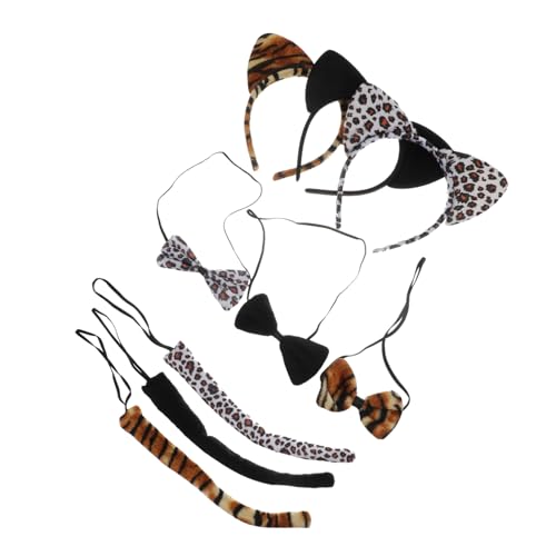 CLISPEED 9 Stück Tierohren Haarreifen mit Schleife und Teiliges Cosplay Kostüm Zubehör Niedliche Animal Ears für Fasching Fotoshooting und Alltag Tiger Schwarz Weißer Leopardenmuster von CLISPEED