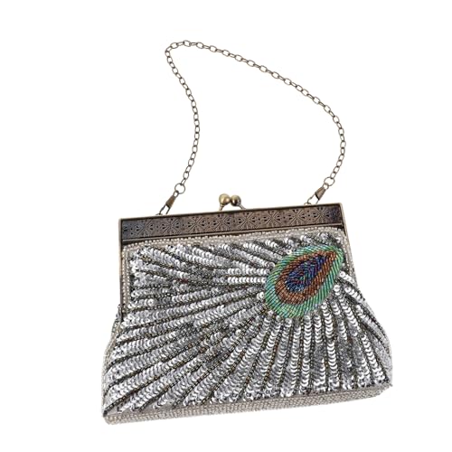 CLISPEED Abend Schulter Party Braut Clutch Formell Handgefertigt Für Pfau Cocktailtasche Damen Perlentaschen Handtasche Pailletten Crossbody Geldbörsen Flapper Prom Geldbörse Hochzeit von CLISPEED