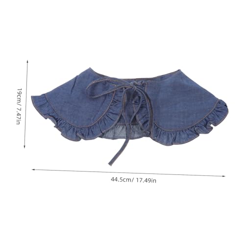 CLISPEED Abnehmbarer Damen Fake Kragen Holzohren Rüsche Mini Cape Denim Krageneinsatz mit Großer Umschlagkapuze und Bindeband Vielseitiger Schal für Modebewusste Frauen von CLISPEED