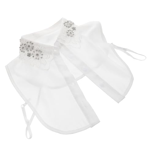 CLISPEED Abnehmbarer Spitzen halbschulterausschnitt mit Perlenverzierung Weiße Chiffon bluse für Damen Handgefertigter Falscher Kragen Modischer Schmuckkragen für Vielseitige Outfits von CLISPEED