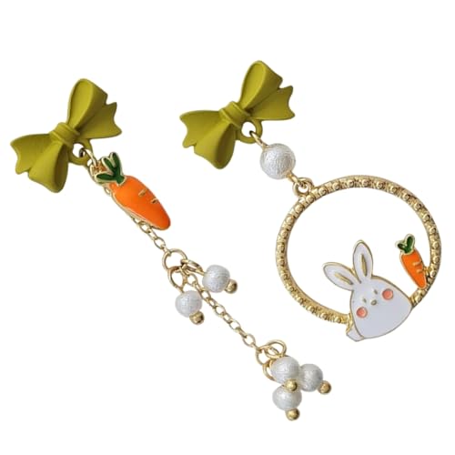 CLISPEED Asymmetrische Bunny Anhänger Ohrringe mit Langen Perlen Modische Dangle Ohrstecker für Damen und Mädchen Geeignet für Party Festival Geburtstag und Alltag von CLISPEED