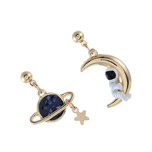 CLISPEED Asymmetrische Damen Ohrringe Mond Planet Design Feine Verarbeitung Modische Ohrstecker Leicht und Langlebig Vielseitig für Alltag Büro Reisen Stylischer Modeschmuck von CLISPEED