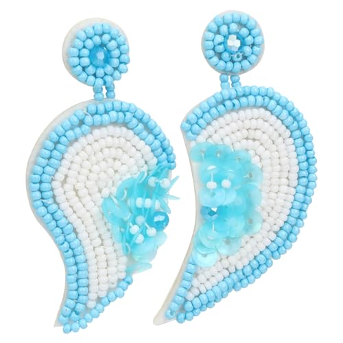 CLISPEED Asymmetrische Dangle Ohrringe für Damen Handgefertigte Perlen Herz und Blumen Design Boho Ohrhänger für Strand Geburtstag Hochzeit Valentinstag Ästhetischer Schmuck von CLISPEED