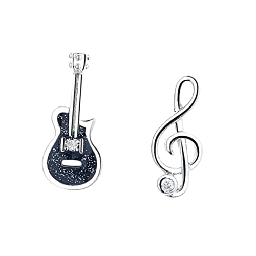 CLISPEED Asymmetrische Gitarren Noten Ohrringe Damen Musik Schmuck Schwarze Ohrstecker mit Zirkonia Modisch Hautfreundlich für Alltag Party Reisen und Besondere Anlässe von CLISPEED
