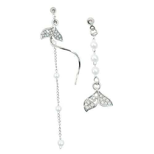 CLISPEED Asymmetrische Lange Quasten Ohrringe Damen mit Meerjungfrau Design und Perlen Handgefertigter Eleganter Schmuck für Alltag Party und Leicht und Komfortabel von CLISPEED
